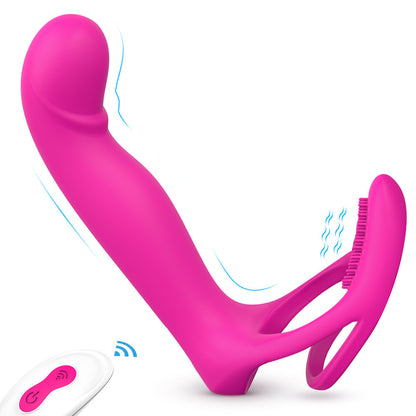 Remote Control Vibrating Strap on with Penis Rings for Couples-EROSREALM