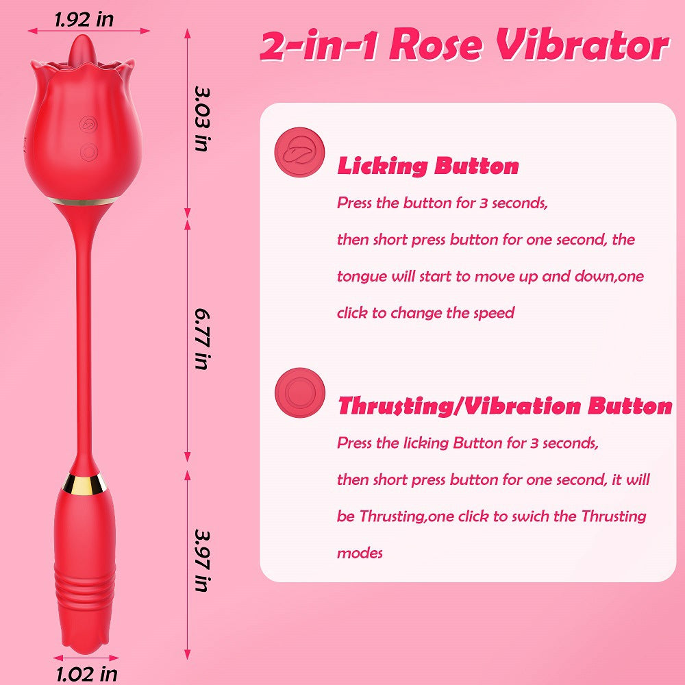 3-in-1 Tongue-licking Rose Toy With Thrusting Bullet Vibrator-EROSREALM