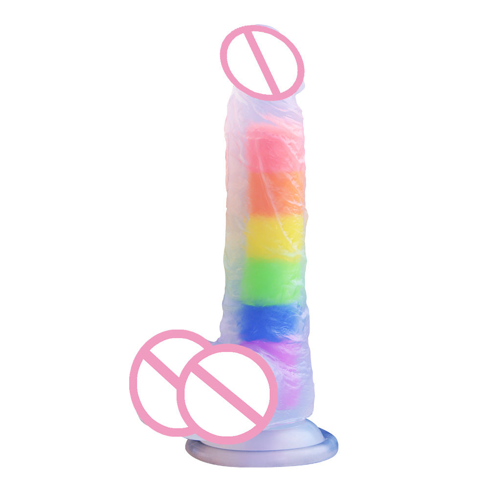 Crystal Rainbow Color Silicone Dildo with Balls & Suction Cup-EROSREALM