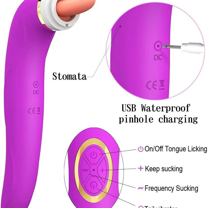 Clitoral Sucking Licking Vibrator. G Spot Tongue Vibrator with 8 Suction Modes & 10 Tail Vibration Modes & 5 Licking Modes.-EROSREALM