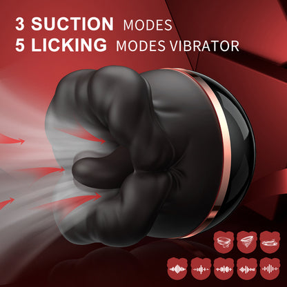 Black Pearl Mouth Tongue Licking Swinging Suction Vibrator Oral Sex Toy-EROSREALM