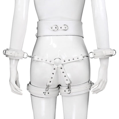 Thigh and Wrist Cuff Leather Restraint System with Bondage Belt-EROSREALM