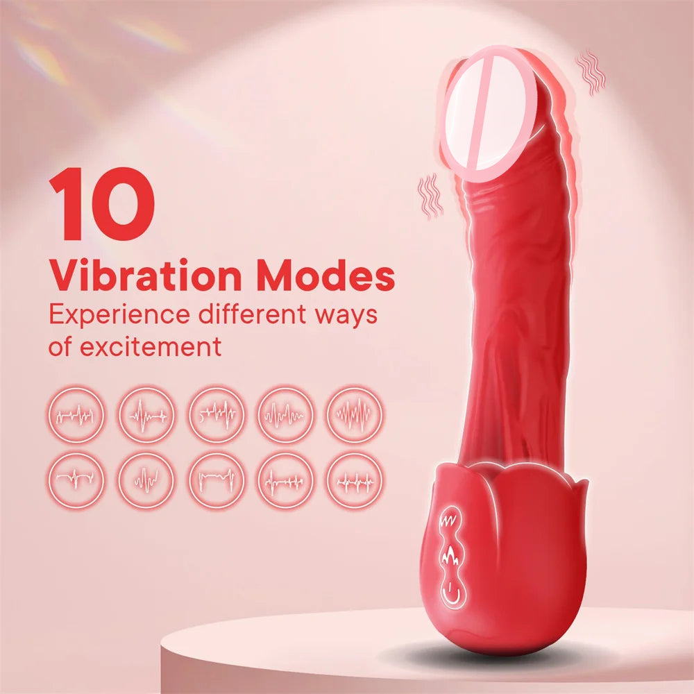 Rose Realistic Penis Rose Dildo Vibrator-EROSREALM