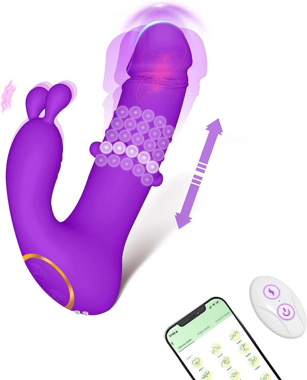 Honey Love 3-in-1 Vibrating Dildo With Thrusting Pearls-EROSREALM