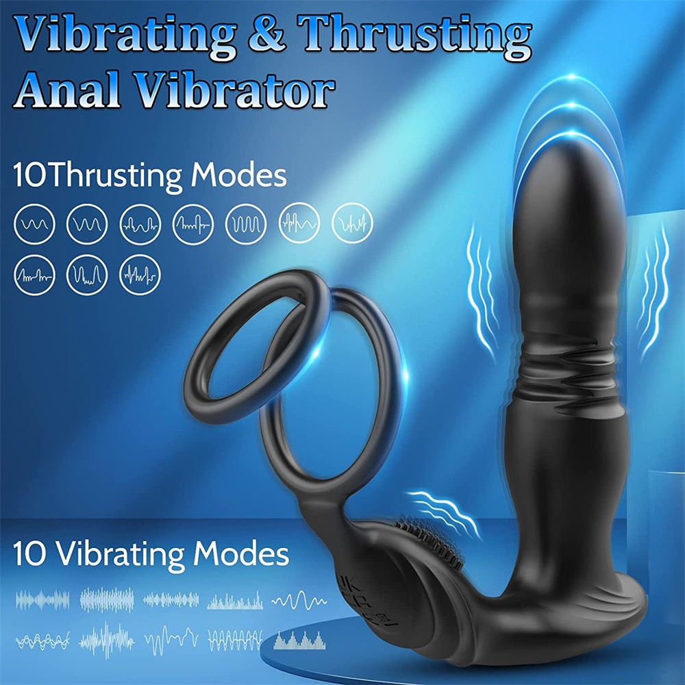 Remote Control Telescopic Prostate Massage Anal Vibrator with a Penis Ring-EROSREALM