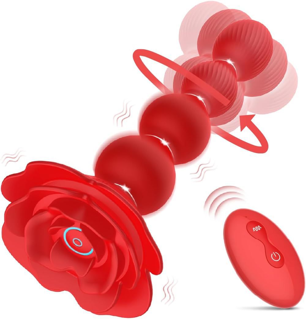 Wireless Remote Control Swinging Rose Anal Beads Vibrator-EROSREALM