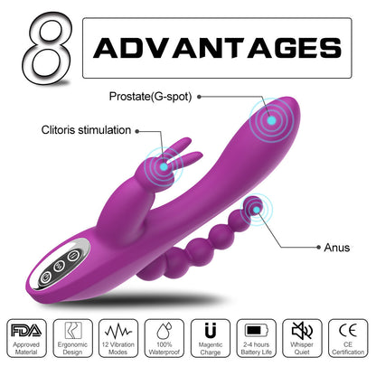 G Spot Dildo Rabbit Vibrator 3-in-one function Vibration Waterproof-EROSREALM