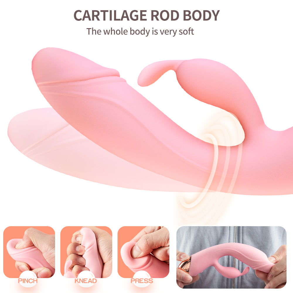 Soft Cute Double Shock Warming Rabbit Vibrator-EROSREALM