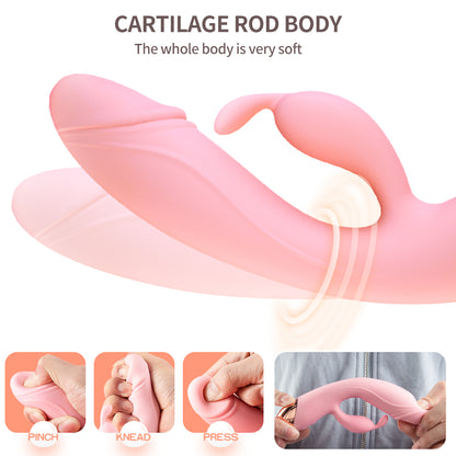 Soft Cute Double Shock Warming Rabbit Vibrator-EROSREALM