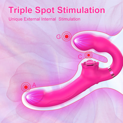 3-in-1 Rose Clit Stimulator Dual Motor Shock Panty Vibrator-EROSREALM