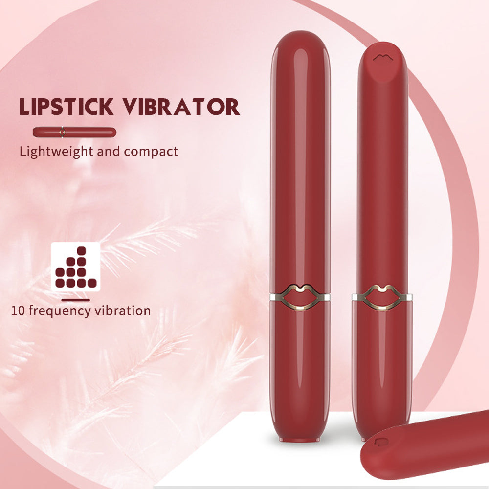 Portable Rechargeable Sleek Red Lipstick Vibrator-EROSREALM