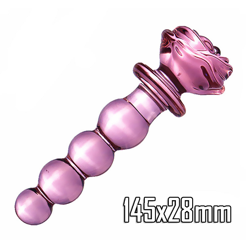 Pink Rose Glass Butt Plug & Dildo-EROSREALM