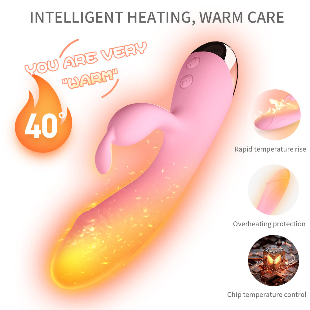 Soft Cute Double Shock Warming Rabbit Vibrator-EROSREALM