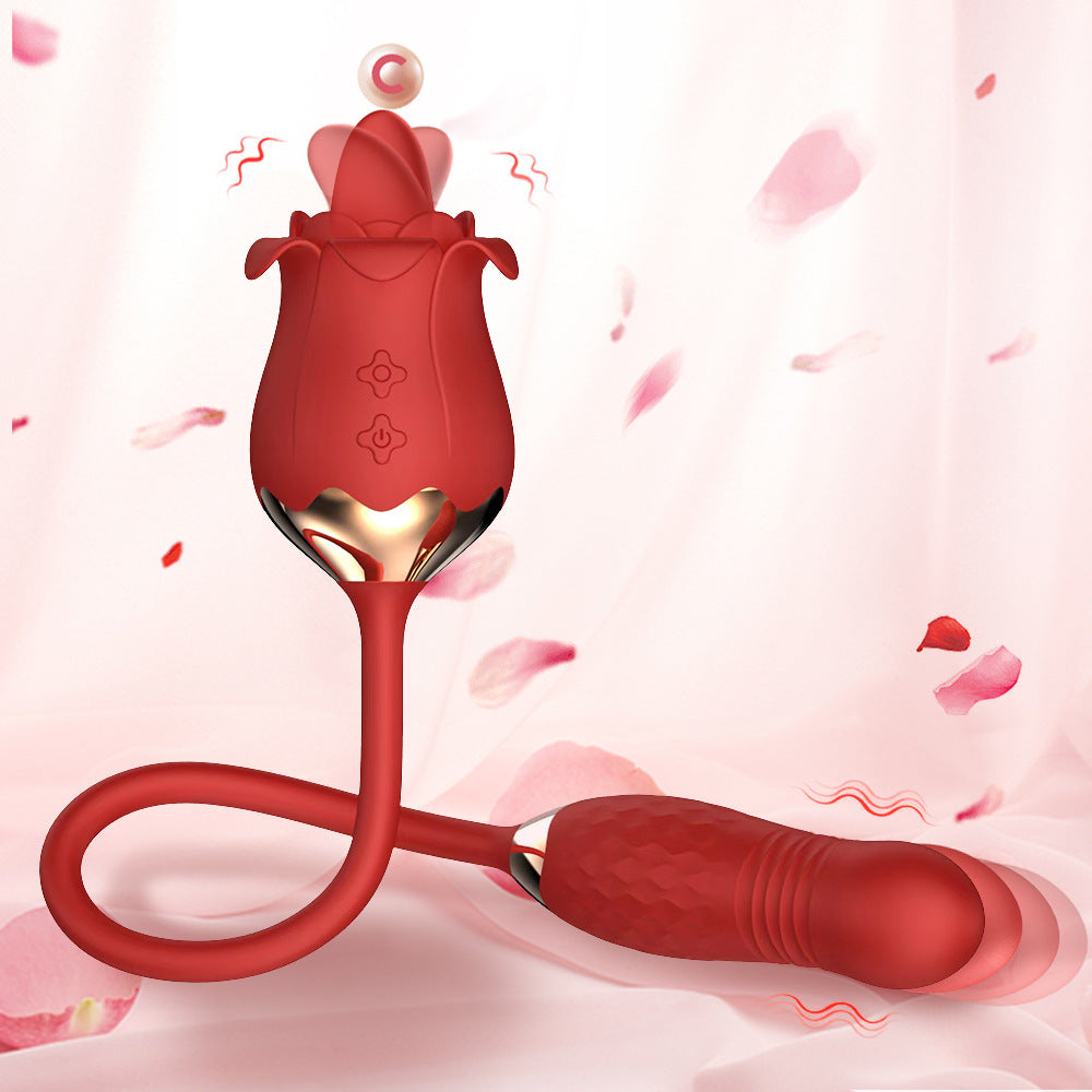 New Rose Tongue Licking Vibrator With A Thrusting Bullet-EROSREALM