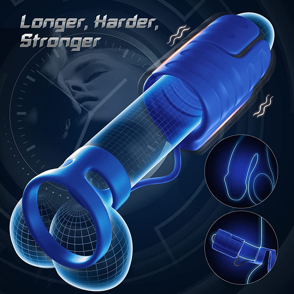 App Remote Control Penis Sleeve With Double Rings-EROSREALM