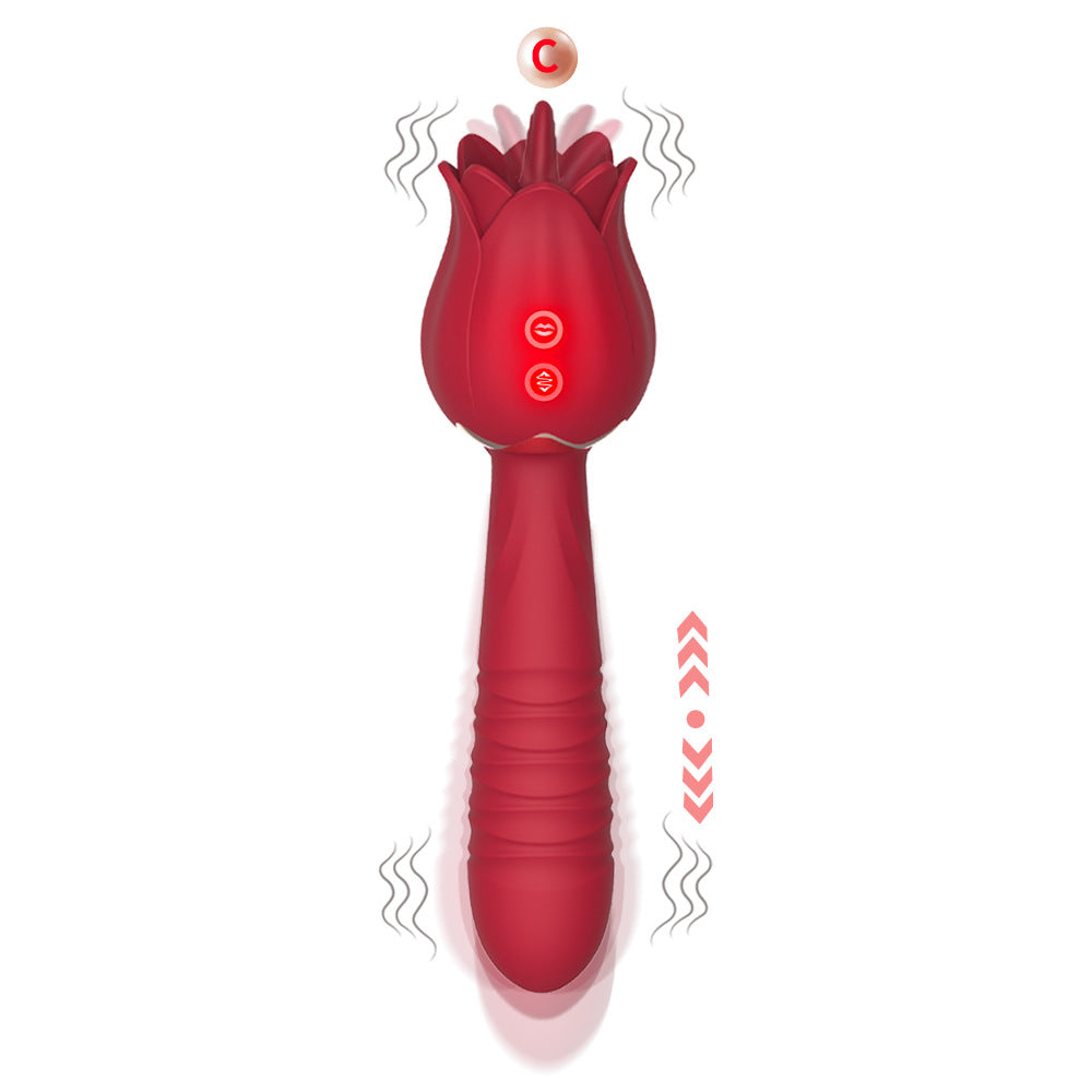 Rose Tongue Licking Thrusting Wand Vibrator-EROSREALM