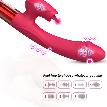 3-in-1 Heating Tongue Licking Rabbit Vibrator Rod-EROSREALM