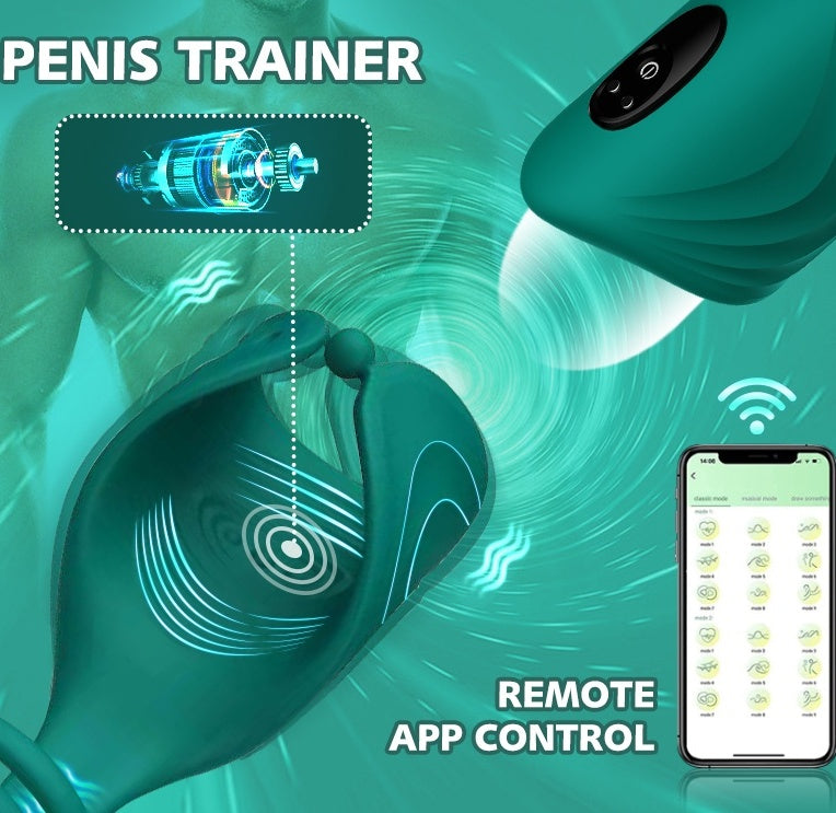 App Remote Control Vibrating Glans Trainer With Double Loops-EROSREALM