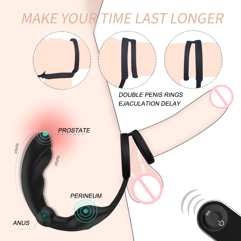 Anal Plug Vibrator Prostate Massager Masturbators With Double Ring-EROSREALM