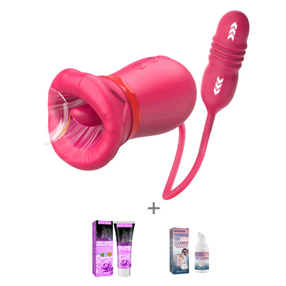 Big Mouth Rose Vibrator Clit Stimulator With Thrusting Dildo-EROSREALM