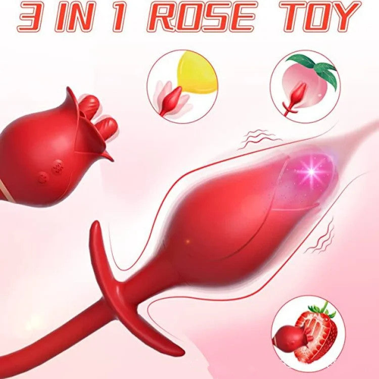 Romeo Double-pistil Tongue-licking Rose Toy With Vibrating Anal Plug-EROSREALM