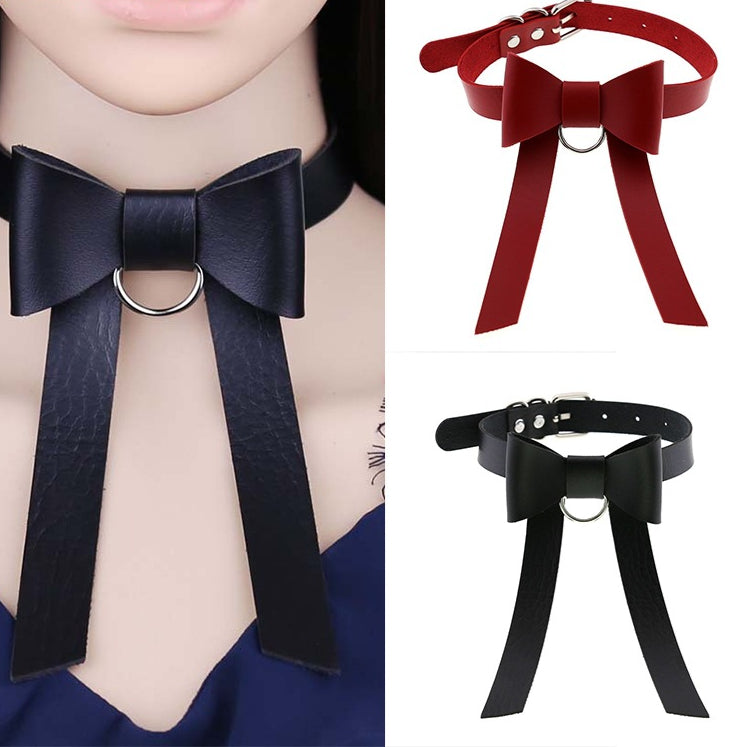 Leather Bow Collar Versatile Choker Pendant Neck Ring Neck Chain-EROSREALM