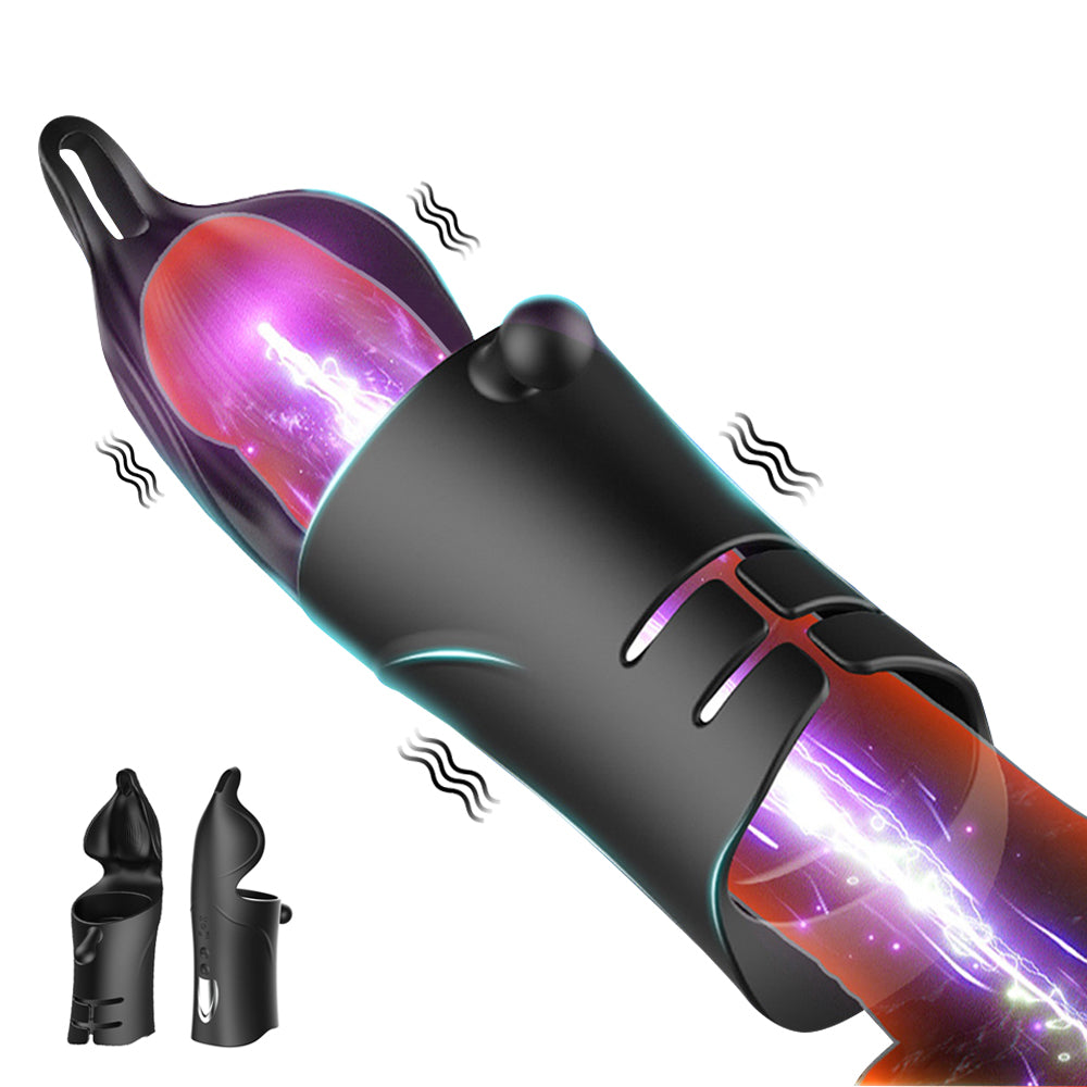 Double Motor Vibration Glans Massager Penis Delay Trainer-EROSREALM