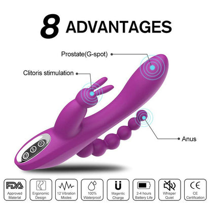 Triple Pleasure Rabbit Vibrator with Anal Beads-EROSREALM