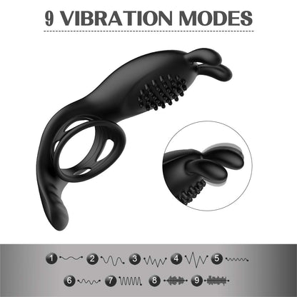 Remote Control 9 Frequency Vibrating Cock Ring Rabbit Ear Penis Ring-EROSREALM