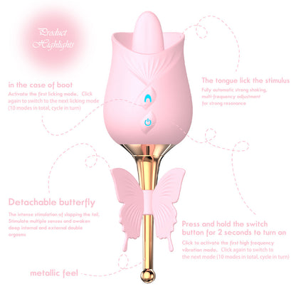 Rose Toy Tongue Vibrator with Detachable Butterfly-EROSREALM