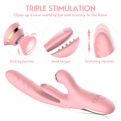 3-in 1 Suction & Thrusting Vibrator with Tongue for Clitoris & G-spot-EROSREALM