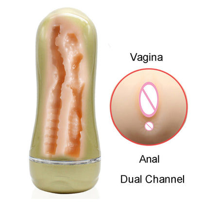 Double Channel Manual Masturbation Cup Realistic Realistic Pussy Anal Vagina-EROSREALM