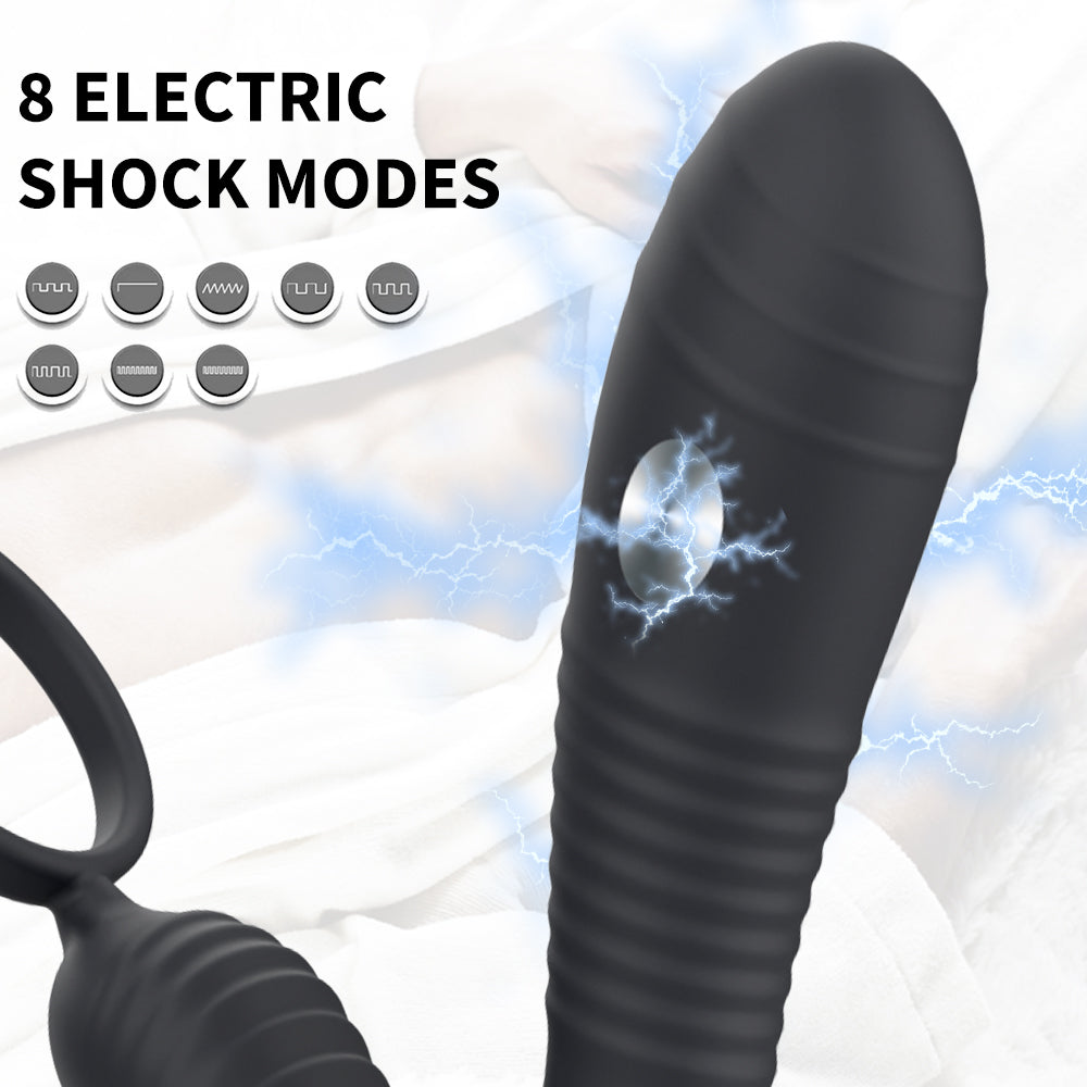 Wireless Remote Control Electric Shock Prostate Massager With Double Penis Ring-EROSREALM