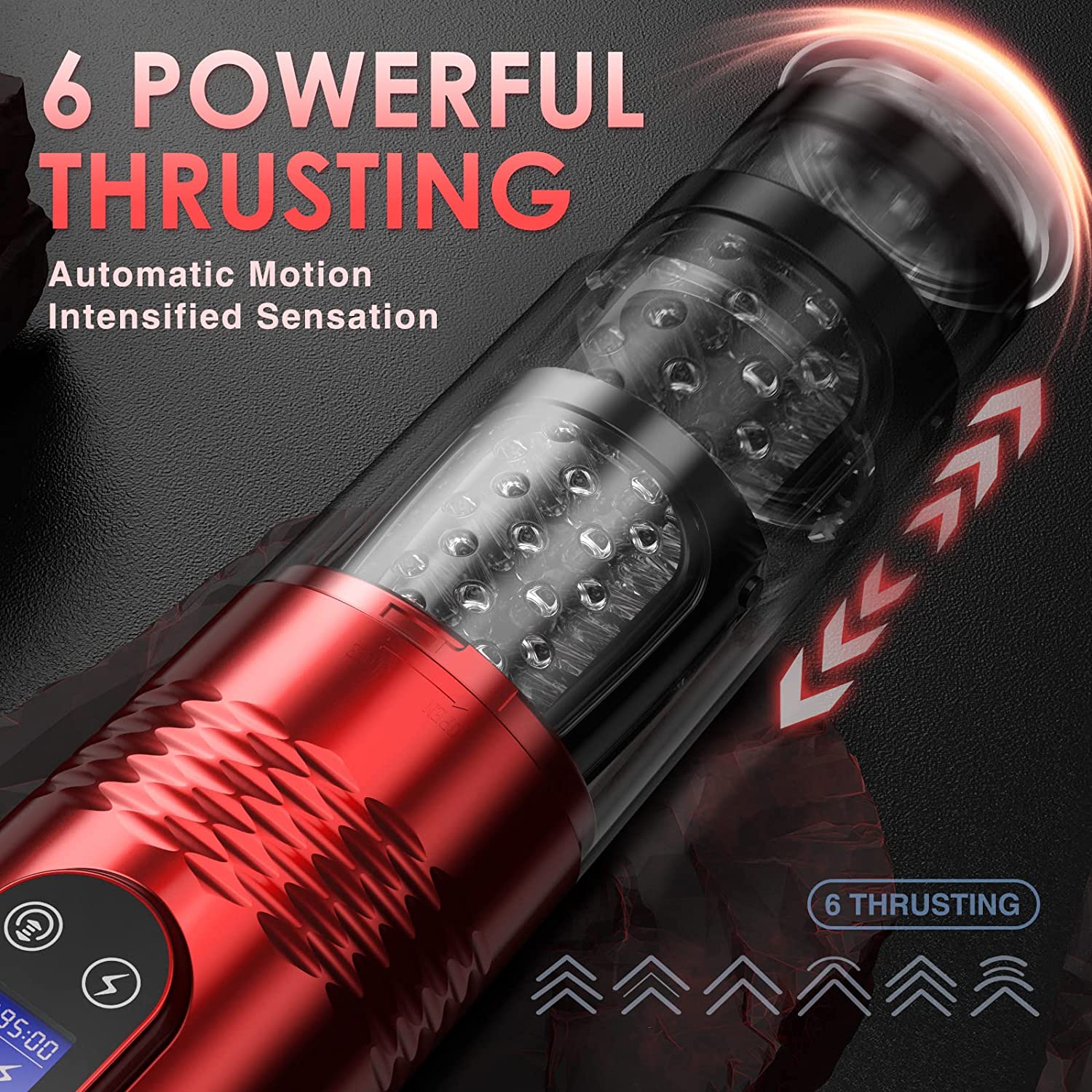 Luoge 383 Red Diamond Innovative Motors Telescoping Lcd Display Masturbator-EROSREALM