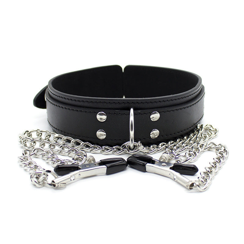 SM Sex Toys with Soft Rubber Liners Metal Chain Bondage Collar Padlock-EROSREALM