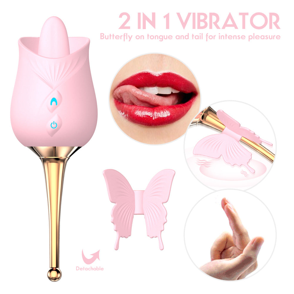 Rose Toy Tongue Vibrator with Detachable Butterfly-EROSREALM