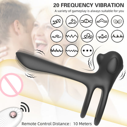 Remote Control Penis Vibrator With Double Ring-EROSREALM