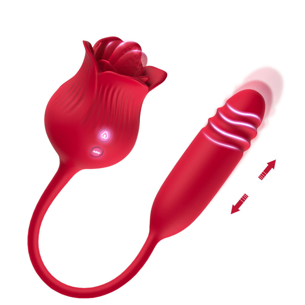 Usk-e09 2-in-1 Tongue Licking Rose Toy With Telescopic Vibrator-EROSREALM