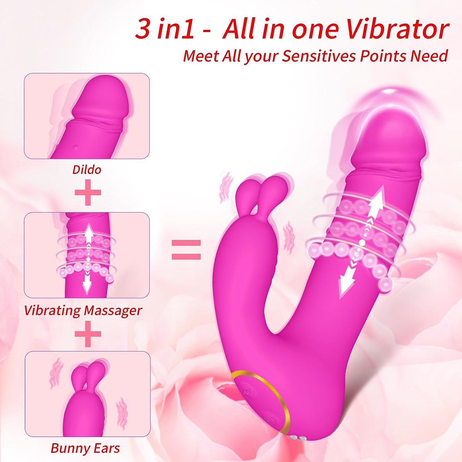 Honey Love 3-in-1 Vibrating Dildo With Thrusting Pearls-EROSREALM