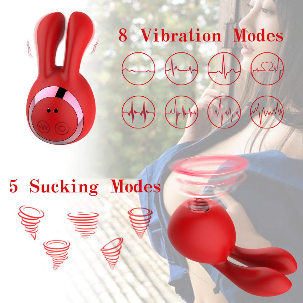 5 Frequency Sucking 8 Frequency Vibrating Rabbit Massage Stick-EROSREALM