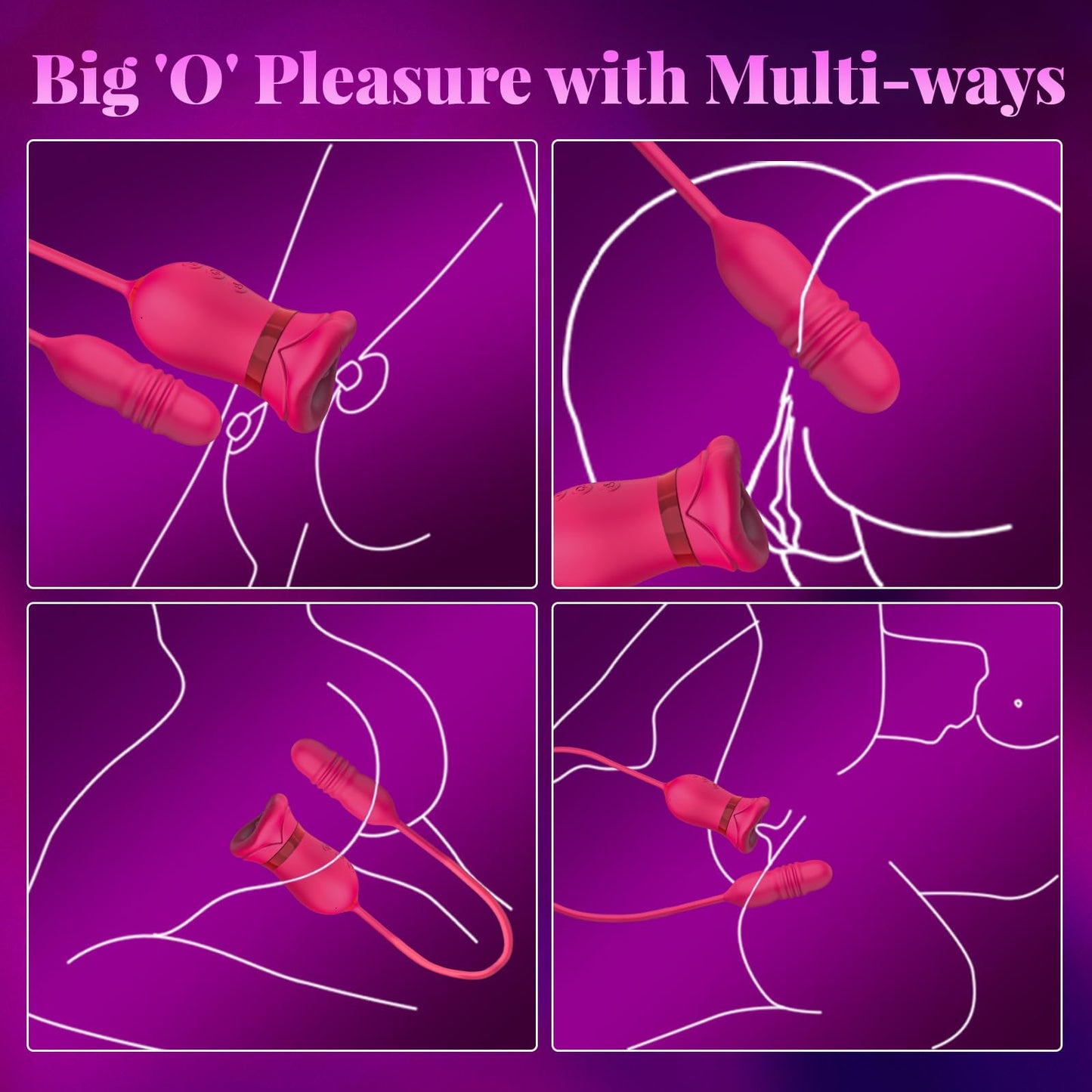 Big Mouth Rose Vibrator Clit Stimulator With Thrusting Dildo-EROSREALM