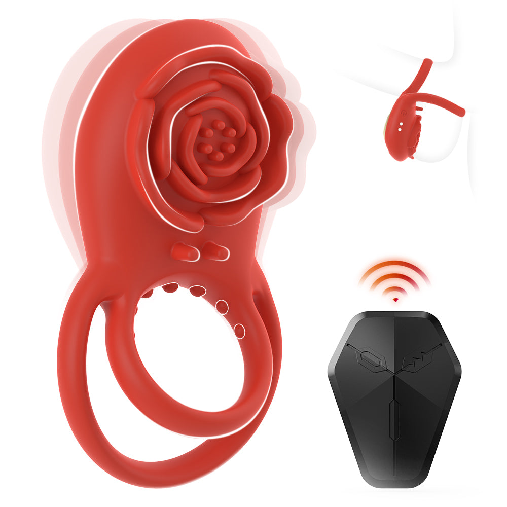 Rose Clit Stmulator & Vibrating Penis Ring Toy For Couples 2.0 Version-EROSREALM