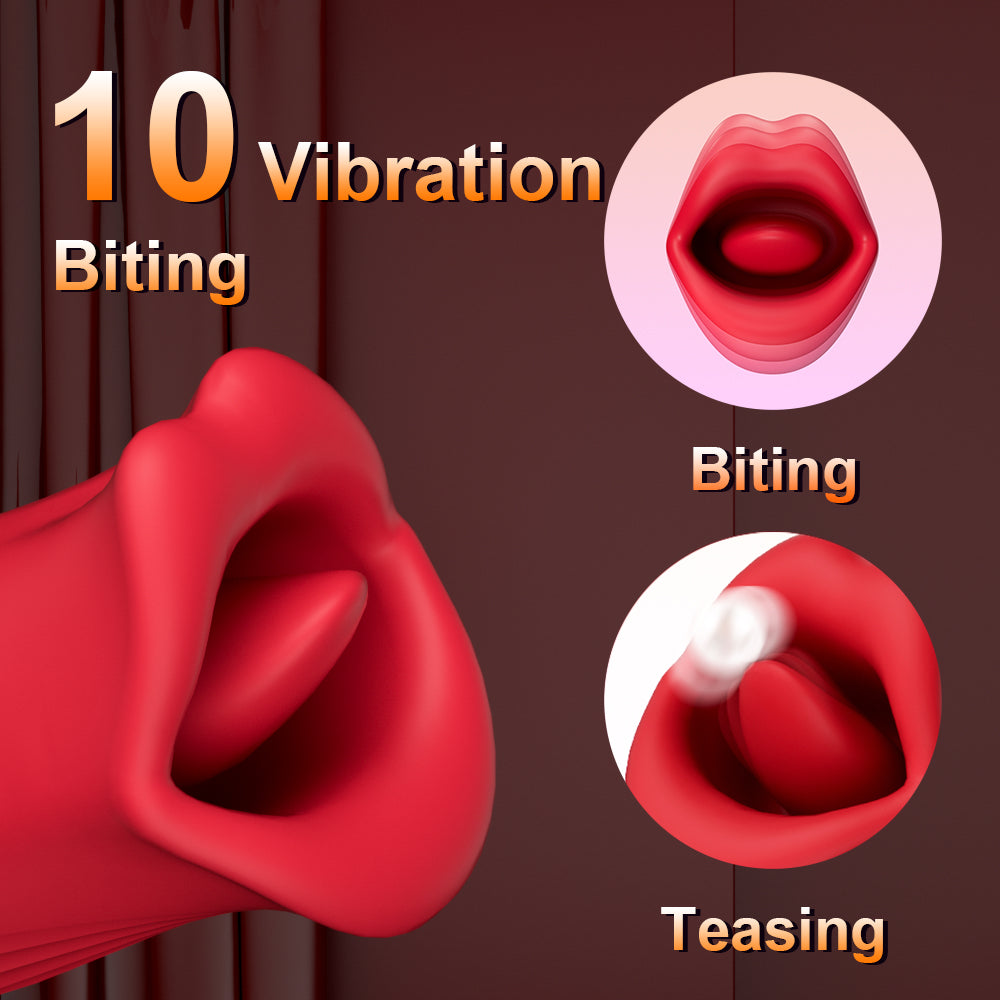 3-in-1 Bitting Licking Tapping Rose Vibrator With Tongue-EROSREALM