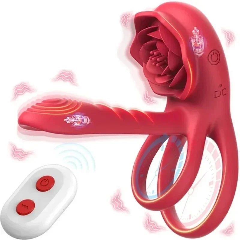 3-in-1 G-spot Vibrator Clit Stmulator & Vibrating Penis Ring Rose Toy For Couples-EROSREALM