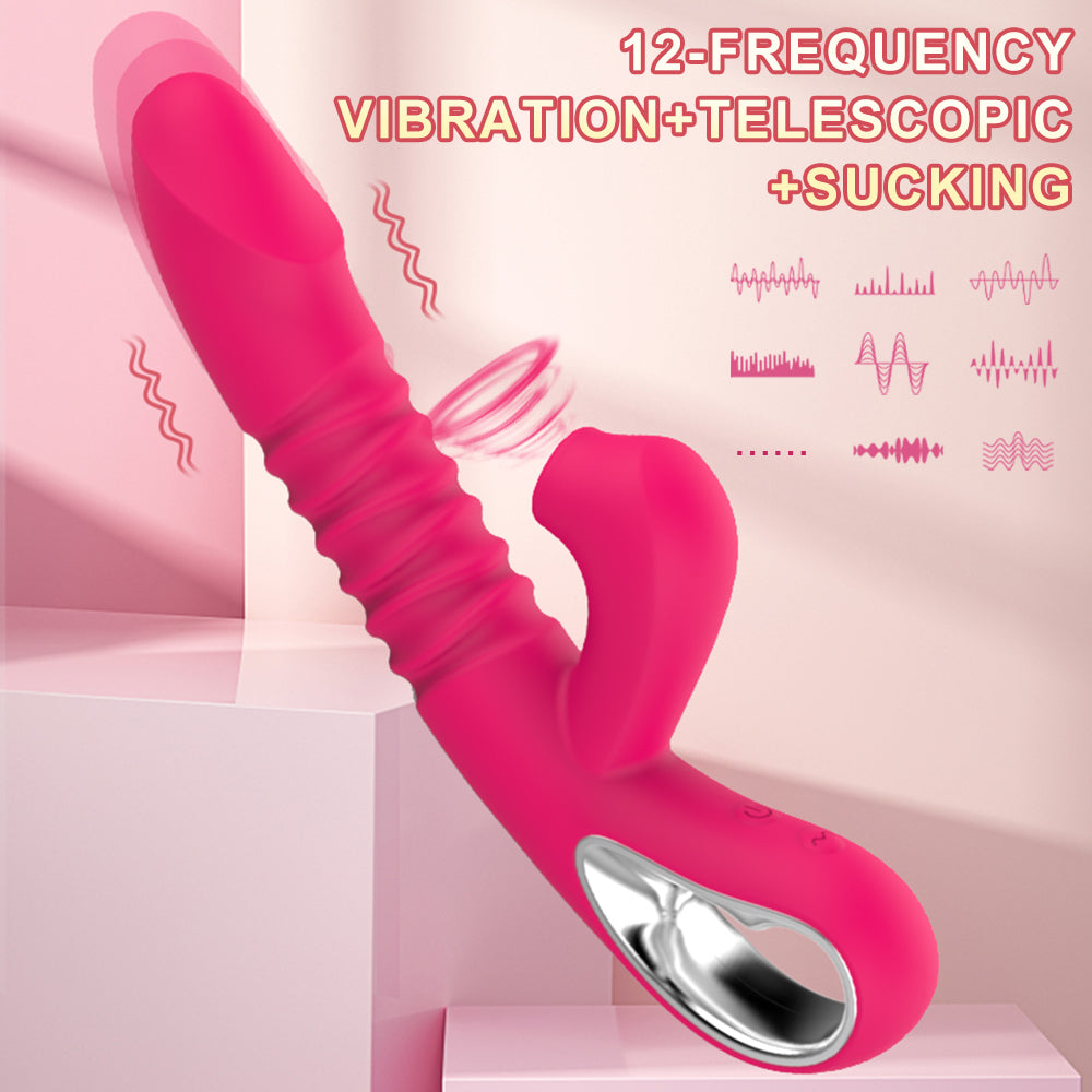 Heating Telescopic Sucking Clitoral Stimulator Dildo Vibrator-EROSREALM