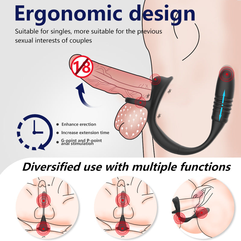 2 In 1 Wearable Telescopic Double-ring Prostate Massager Wireless Remote Control-EROSREALM