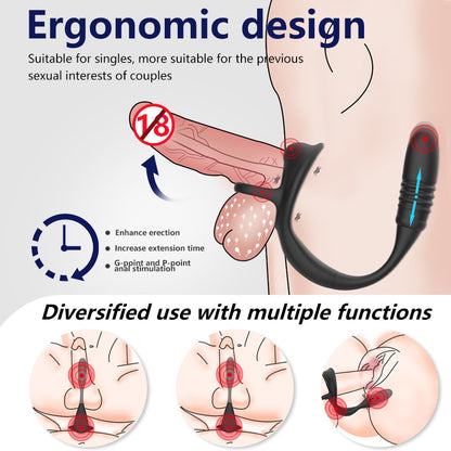 2 In 1 Wearable Telescopic Double-ring Prostate Massager Wireless Remote Control-EROSREALM