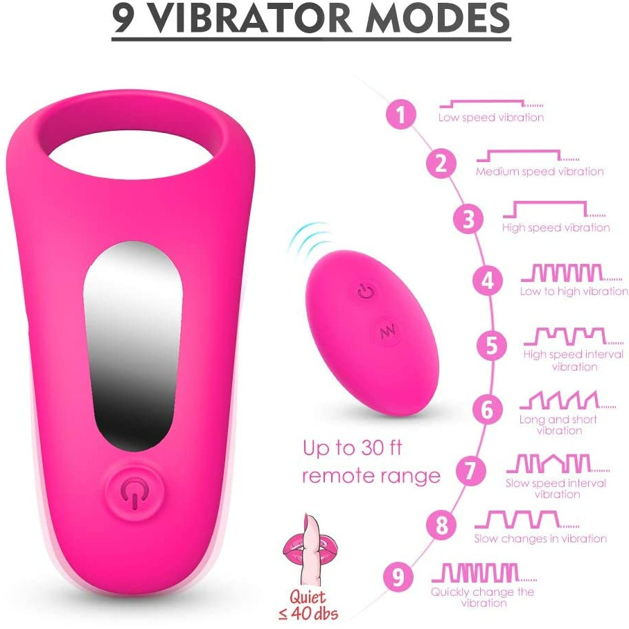 Vibrating Cock Ring. Remote Control 9-Speed Penis Ring Vibrator Medical Silicone Waterproof Rechargeable Powerful Vibration Sex Toy-EROSREALM