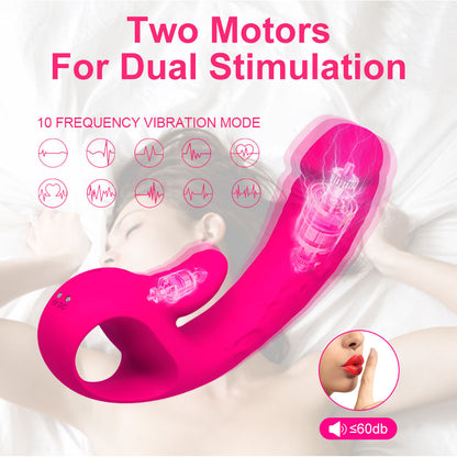 Heating Double-end Tongue-licking & Vibration Dildo Massage Stick-EROSREALM