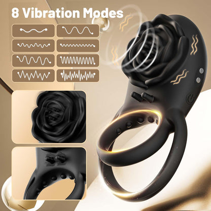 Rose Clit Stmulator & Vibrating Penis Ring Toy For Couples 2.0 Version-EROSREALM